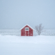 Eine rote Hütte in schneebedeckter Landschaft